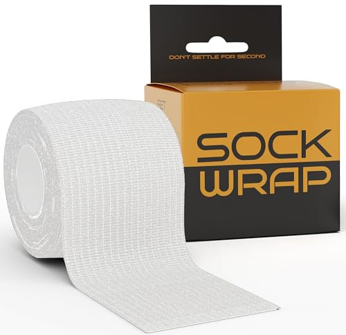 Locked in Sock Tape for Football 5cm x 5m - Self Adhesive, Elastic Bandage Wrap for Socks, Shin Pads, Ankle & Knee Support - Comfortable Fit, Strong Hold for Training, Recovery & More (White)