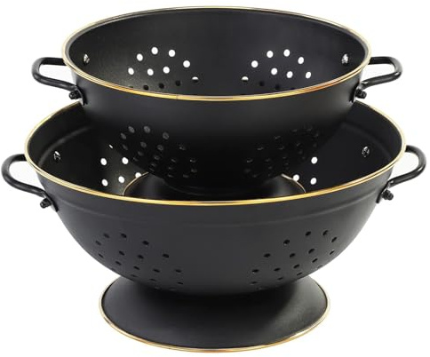 beifeier Metal Colander Set - 3.5 & 5 Quart, Colander for Kitchen with Handle and Base, Kitchen Essential Strainer for Draining Pasta Fruits Vegetables, Dishwasher Safe (MatteBlack)