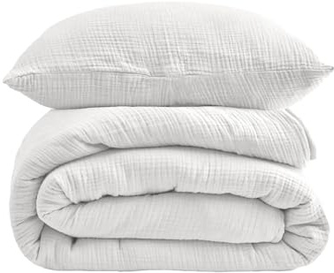 DerF HOME Musselin Bettwäsche 135x200 cm mit Kissenbezug 80x80 Weiß | 100% Baumwolle, verdichteter Musselin, weich, atmungsaktiv, temperaturausgleichend, OEKO-TEX Standard 100, waschbar bis 60°C