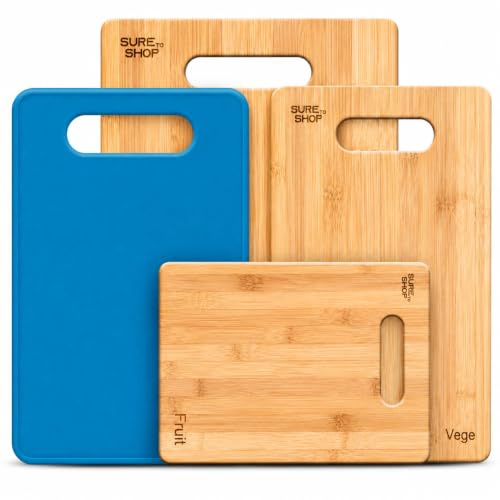 3 Piece Bamboo Chopping Board Set with Bonus Flexible Mat | Reversible Wooden Chopping Boards with 1.5 cm Thickness | Dedicated Meat, Vegetable & Fruit Boards