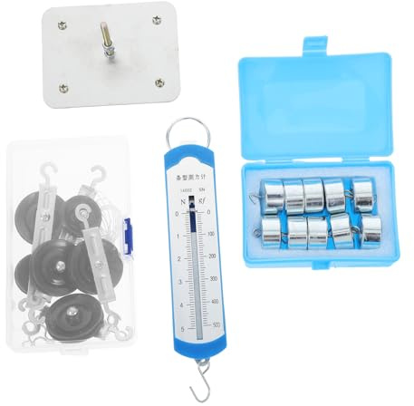 PERSELOSO 1 Satz Magnetisches Pulley Block Set mit Metallbasis Haken und Gewicht Geeignet für Physik und Mechanikunterricht an Messgerät und Aufbewahrungskiste