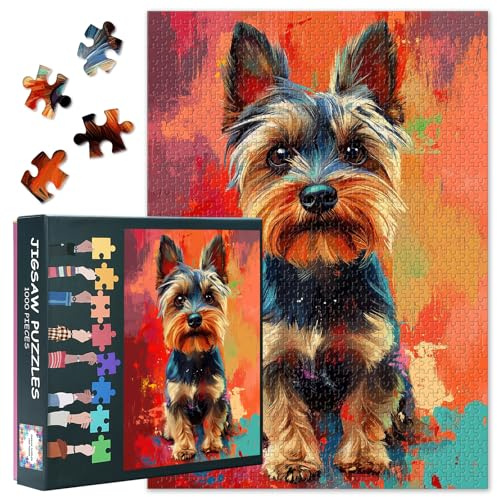 1000 Piece Puzzle Yorkshire Terrier Challenging Puzzle for Game Nights Color Yorkshire Terrier Jigsaw Puzzles Abstract Style Collectible Puzzles Fun to Assemble Game Gift(50.5x70.5cm)