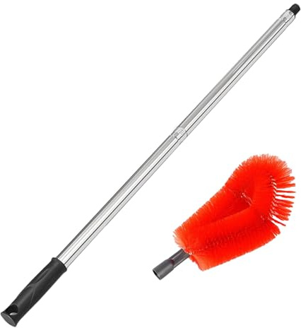 Long Reach Gutter Cleaning Tool Lightweight High Roof Brush with Stainless Steel Extension Pole for Easy Leaf & Debris Removal from Ground (Red 1.6m)