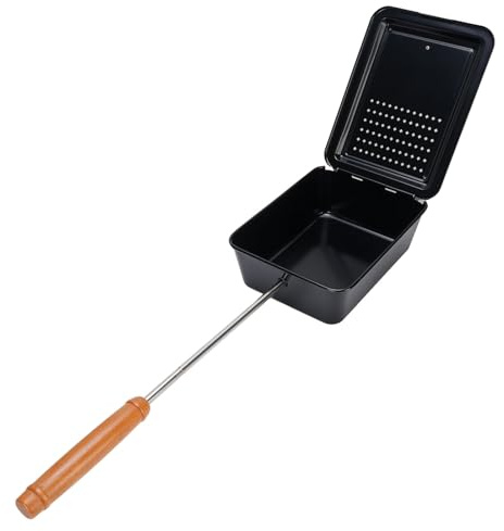 Bamjour Campfire Popcorn Popper, Popcorn Grill Tray Iron Manual Pan with Wood Handle Stovetop Maker for Home Camping Backyard