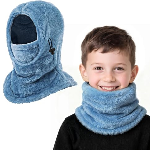 AYPOW Cagoule d'hiver Thermique pour Enfants 4-9 Ans, Multifonction Coupe-Vent Réglable Masque de Ski, Bonnet en Polaire Chaude, Casquette Cache-Cou Tour de Cou écharpe pour Garçons Filles Plein Air