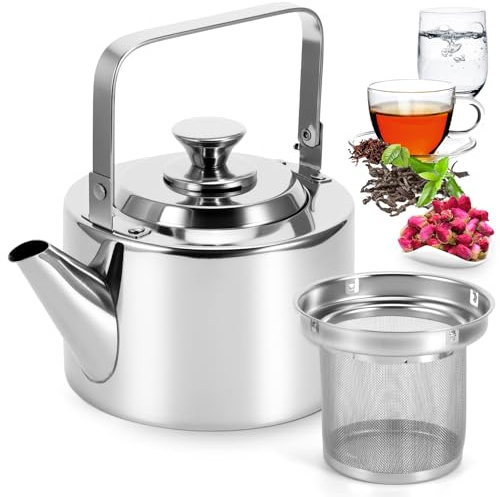 1500ml Stainless Steel Teapot with Fine Mesh Filter | Fast-Heating Base and Wide Mouth Compatible with All Stovetops Including Induction
