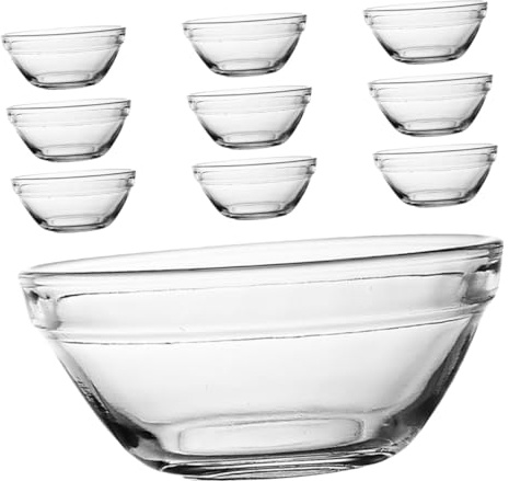 BESPORTBLE 10 pièces Lot de Bols en Verre Transparent pour Sauce et Apéritifs Bols Multi-usages Empilables pour Condiments et Snacks Vaisselle de Table et Polyvalente