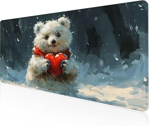 Musmatta liten björn spelmusmatta snöflinga stor skrivbordsmatta 1200 x 600 x 3 mm, arbete från hem väsentligheter halkfri gummibas specialstruktur vattentålig yta slitstark för bärbar dator Y1-633
