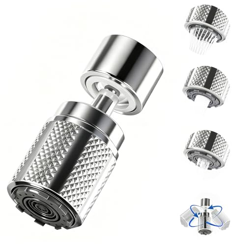 Aireador Grifo Cocina 360° Giratorio con 3 Modos de Salida y Ahorro de Agua, 5 Adaptadores (20/22/24 mm, M/F) - Universales Filtro Antisalpicaduras para Grifos de Cocina y Baño