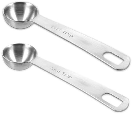 Juego de 2 cucharas medidoras de acero inoxidable de 5 ml para medir raciones secas y líquidos