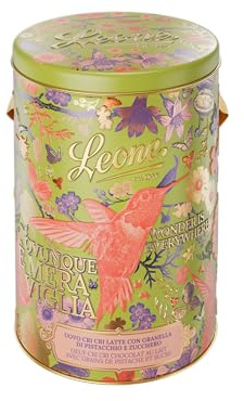 Leone dal 1857 - Uovo di Pasqua Cri Cri - Uovo di Cioccolato al Latte 40% con Granella di Zucchero e Pistacchio - in Latta Regalo - Con Sorpresa - Senza Glutine - 350g