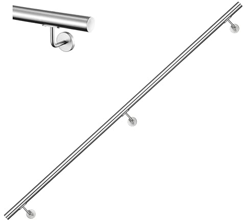 Acezanble Handlauf Edelstahl 240cm - Wandhandlauf Treppenhaus Geländer mit 3 Halterungen | Innen und Außen | Silber Ø42,4mm