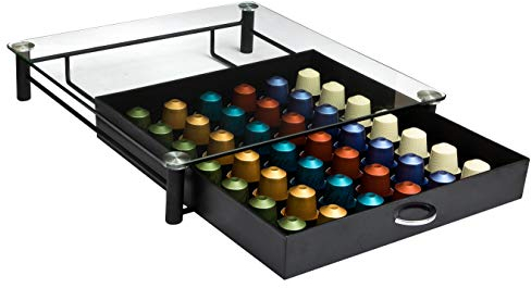 Amtido Coffee Pod Holder Capsule Drawer - Compatible with Nespresso Pods - Tempered Glass Top