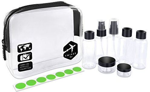 TWIVEE - Transparenter Kulturbeutel mit Reiseflaschenset - 1 Liter - Transparent-Schwarz - Unisex
