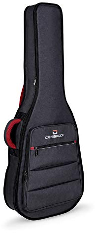 Crossrock Borsa imbottita per chitarra dreadnought acustica | Grigio scuro, imbottitura 10 mm, spallacci zaino, tasca accessori – Custodia leggera per uso quotidiano