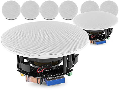 Power Dynamics FCS8 8 In Ceiling Speakers Set of 8 1280W 2-Way Coaxial Flush Mount Home Restaurant Commercial Audio System, 100V & 8 Ohm Low Profile Design Crisp Sound Reproduction