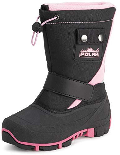 Polar Kids Winter Thermal Warm Winter Faux Fur Durable Rubber Sole Waterproof Outdoor Boots - Black/Pink - UK1/EU34 - YC0697