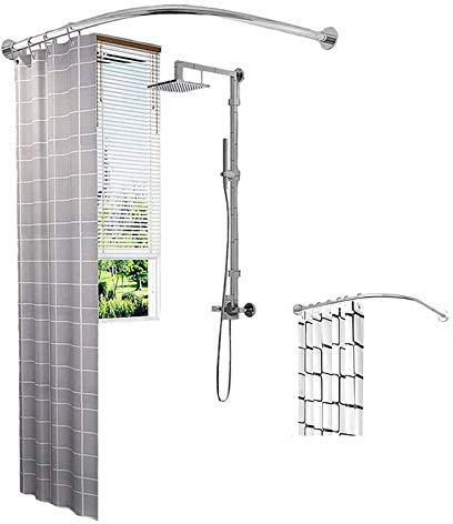 HNCS Bastone Tenda Doccia A L Estensibile Asta per Tenda Doccia Ad Angolo Curva Non Forata Acciaio Inox Barra Ad Angolo Regolabile con Impermeabile Tenda Doccia,60 to 90 x 100 to 170cm