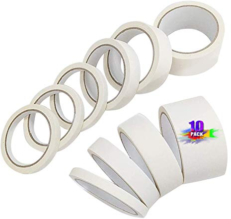 10 Rotoli Nastro di Carta per Mascheratura, Nastro Adesivo in Carta Bianca, Nastro 50/30/20/10 mm per Mascheratura/Pittura/Imbianchino (20m/rotolo)