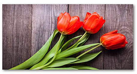Tulup Picture Wall Art 100x50cm Image Printed Acryl Decorative Wall Picture Plastic/Acrylic Glass for Kitchen & Living Room Red tulips