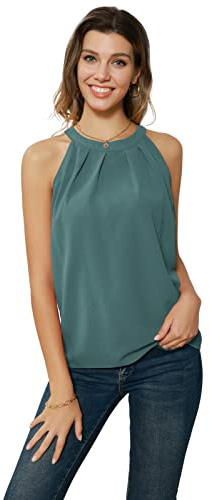 Camiseta Sin Mangas de Verano Blusas Cuello Halter Top Mujer Sin Tirantes Elegante Verde L