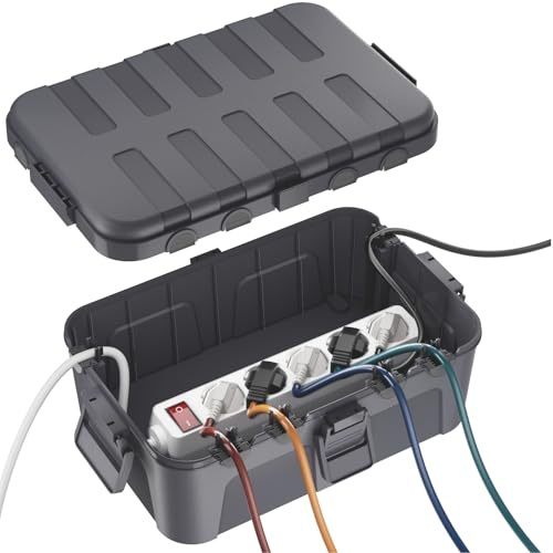 RESTMO Scatola di Protezione Impermeabile Extra-Large IP54 (32x22x13 cm) – Scatola per Cavi Esterna, Ideale per Proteggere Prese, Timer, Cavi di Alimentazione e Luci Decorative, Colore Grigio