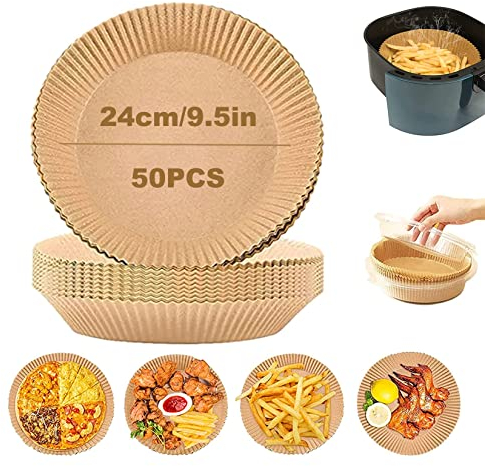 YongHang Carta forno per friggitrice ad aria calda 24 cm XXL Airfryer Carta pergamena usa e getta antiaderente Rotonda Compatibile con friggitrici ad aria, padelle, piroscafi, forni microonde (50)