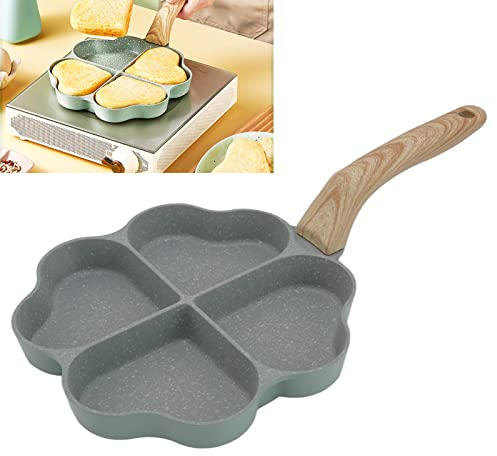Acouto Poêle à Frire à œufs, Poêle à Omelette Antiadhésive en Forme de Cœur 4 Tasses Poêle à Crêpes Chauffante Uniforme avec Poignée pour Cuisinière à Induction à Fond Plat de Cuisine(vert)