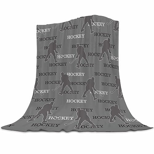 Hockey Blanket for Boys, Ice Hockey Themed Grey Reversible Fleece Throw Blankets 40x50, Ultra Soft Plush Blanket for Couch, Bed & Game Day, Cozy Hockey Gift for Kids, Teens & Hockey Players
