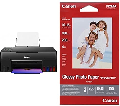 Canon Multifunktionsdrucker PIXMA G650 MegaTank Drucker Tintenstrahldrucker Scanner Kopierer schwarz & Fotopapier GP-501 glänzend weiß - 10x15cm 100 Blatt für Tintenstrahldrucker - PIXMA Drucker
