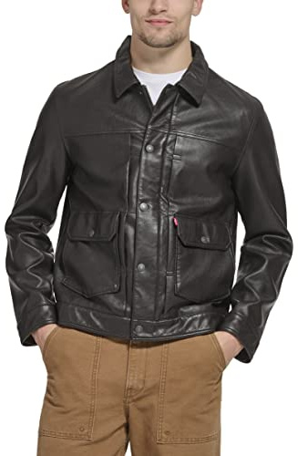 Levi's Leichte Herren-Trucker-Shirt-Jacke, Dunkelbraunes Kunstleder, XL