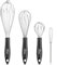 HOTEC Lot de 4 fouets en acier inoxydable - Fouet à ballon métallique - Batteur à œufs - Fil épais et poignée antidérapante - Parfait pour cuisiner, mélanger, battre et mélanger (argent)