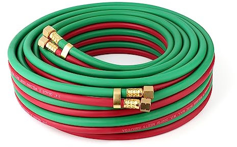 TAISHER Tuyau double en acétylène d'oxygène de 6,35 mm x 15,2 m avec raccords de 9/16-18 B, chalumeau de soudage, grade R