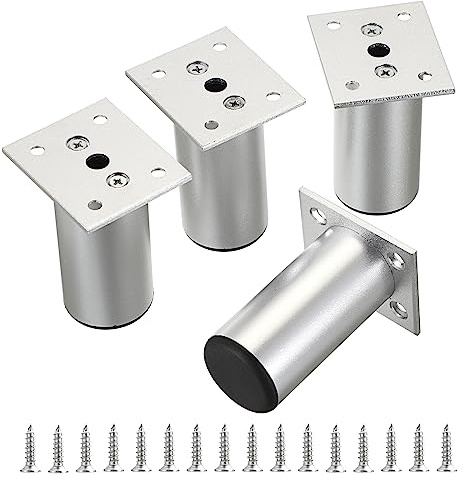 IGNPION 4Pcs 3 Adjustable Furniture Feet,Aluminum Alloy Sofa Furniture Cabinet Riser DIY Furniture Replacement Legs for TV Cabinet Ottoman Sofa Cupboard, Silver, 8cm, IGPUK0669