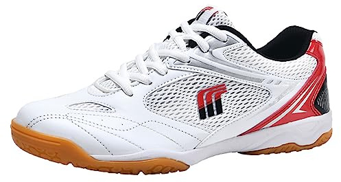 JiuQing Zapatillas De Tenis De Mesa Hombre Zapatillas De Tenis De Bádminton para Mujer Zapatillas De Entrenamiento Ligeras Antideslizantes para Interior,Rojo,45 EU