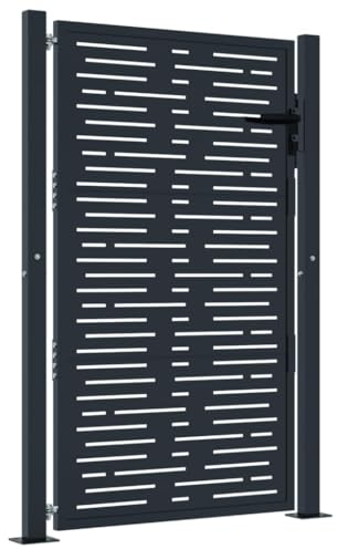 vidaXL Garden Gate, Driveway Gate for Terrace Balcony Yard, Fence Gate with Lock and Handle, Fence Panel, 105x130 cm Anthracite Steel Square Design