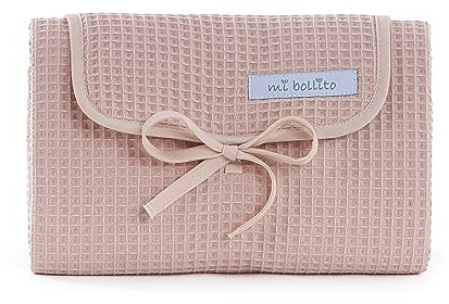 Mi bollito Tragbare Wickelunterlage, faltbar, wasserdicht, 100% Waffelbaumwolle, einfach in der Muttertasche zu verstauen, ideal als Geschenk für Neugeborene (Pastellrosa)