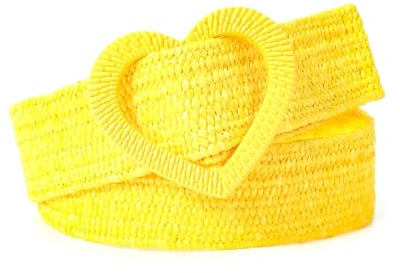 NEFLUM Damen-Stroh-Flechtgürtel, Herz-Schnalle, gewebter Taillengürtel, elastisch, 4cm breit, Taillenband, Kleid, dekorativer Gürtel, Gelb, 98x4cm