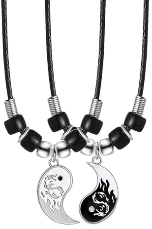 Cupimatch Paar Kette Puzzle YinYang: Tai Chi Anhänger Pärchen Halskette Freundschaftskette für Sie und Ihn 2 Verliebte Paar Schmuck Edelstahl Kette Herren Damen Geschenk für Partner Paare