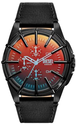 Diesel Reloj Framed para hombre, Movimiento de cuarzo cronógrafo a tres agujas con correa de silicona, acero o piel, Negro y espectro, 44 mm
