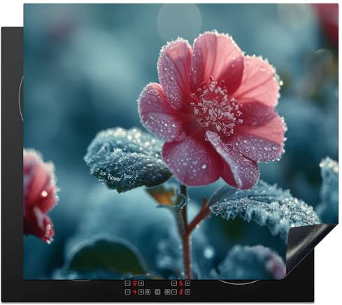 KitchenYeah© Cubre Vitrocerámica - Protector Vitroceramica Induccion 60x52 cm - Tapa Vitroceramica - Protector de Vitroceramica Flores - Rosa - Invierno - Naturaleza