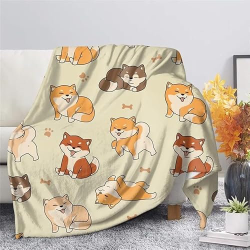 Kuscheldecke 220x240 Shiba Inu Decke, Cartoon-Hund Fleecedecke Flauschig, Flanell Warm Decken, Sofadecke Wohndecke Weiche Sofa üBerwurfdecke, Winterdecke Erwachsene Blanket Fuer Schlafzimmer deko
