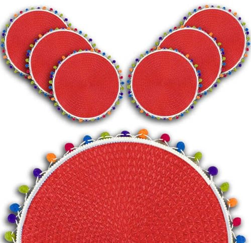 ARCA, Set di 6 Sottopiatti Rotondi, per 6 Persone, Ideali per la Tavola, Resistenti e Duraturi, Realizzati in Poliestere, Colore Rosso, Diametro 38 cm