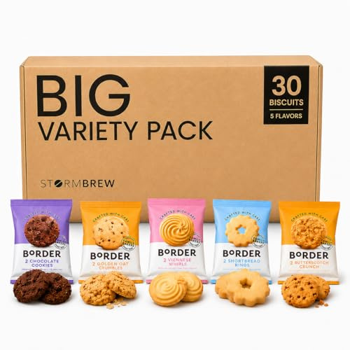 Border Biscuits Variety Pack Gift Set Hamper, 30 Biscuits (3 Packs of Five Different Blends, Each Pack 2 Pieces) in StormBrew Gift-Box