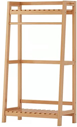 CCKUHN Kleiderstange, Schuhbank, Garderobenständer, Kleiderbügel, Kleiderbaum, freistehende Garderobe mit 2 Ablagen, Kleiderstangen aus Bambus, Garderobe, Anzughosen, Schuhe, Hüte, stabil