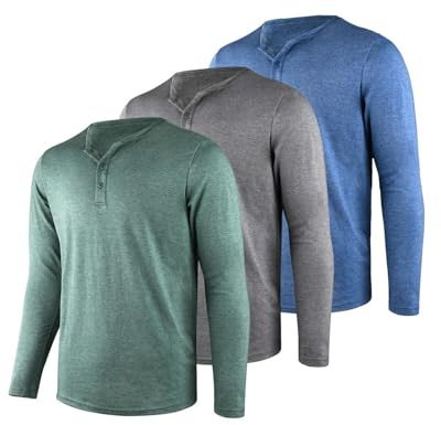 Liloak Mens Long Sleeved Henley T Shirts Pack, Casual Tops for Men with Button Placket, Lightweight Layering Shirts for Holiday Work Weekend