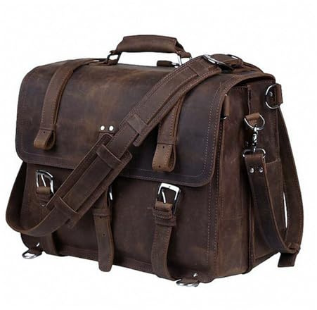 VONCYKI Vintage Aktentasche aus echtem Leder für Herren, Business-Tasche, große Leder-Aktentasche, 15,6 Zoll Laptoptasche, Schultertasche, Büro, braun, Einheitsgröße
