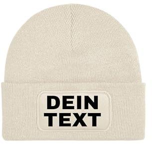 NIMAMA Personalisierte Mütze Beanie Bedrucken Lassen - Strickmütze mit eigenem Text personalisiert - Wintermütze Individuell als Geschenk für Herren & Damen selbst gestalten