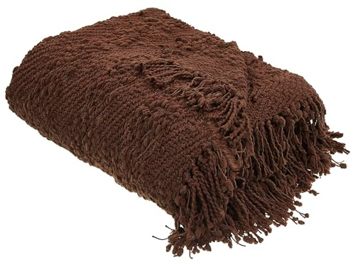 Bomullsfilt Vävd Sängpläd Tofsar Överkast 220 x 240 cm Brun Vella