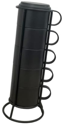 F Fityle Tazze da caffè impilabili Tazze da Cappuccino Compatte Ogni Tazza 100ml Tazze da tè Set di Tazze da caffè Espresso per Latte Casa Bar Ristorante, Nero, 5 Pezzi